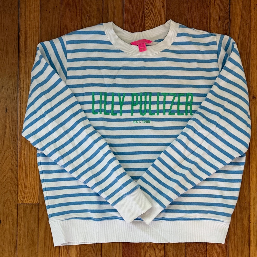 Lilly Pulitzer Blue and White Striped Kids Sweatshirt